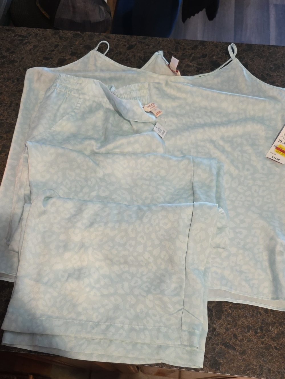 Light Blue Leopard-Print Camisole & Pants Pajama Set